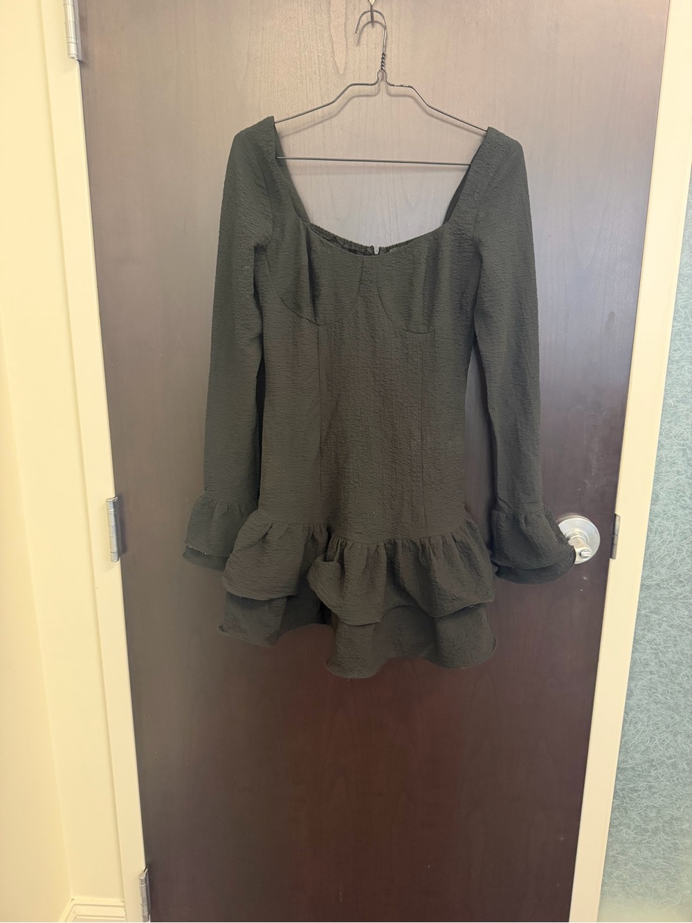 PrettyLittleThing Black Long Sleeve Ruffle Mini Dress Size 6